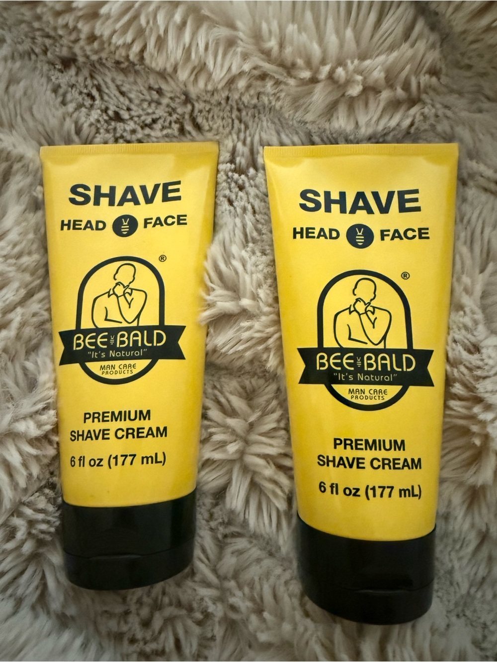 NEW Bee Bald Premium Shave Cream 6 oz Set of 2 Head & Face Sealed